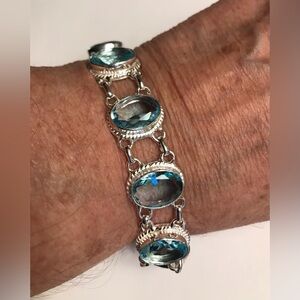 Blue Topaz Stampd 925 Sterling Silver Bracelet